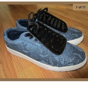 Baldi London Blue Animal Snakeskin Removable Velvet Print Sneakers Casual Shoes